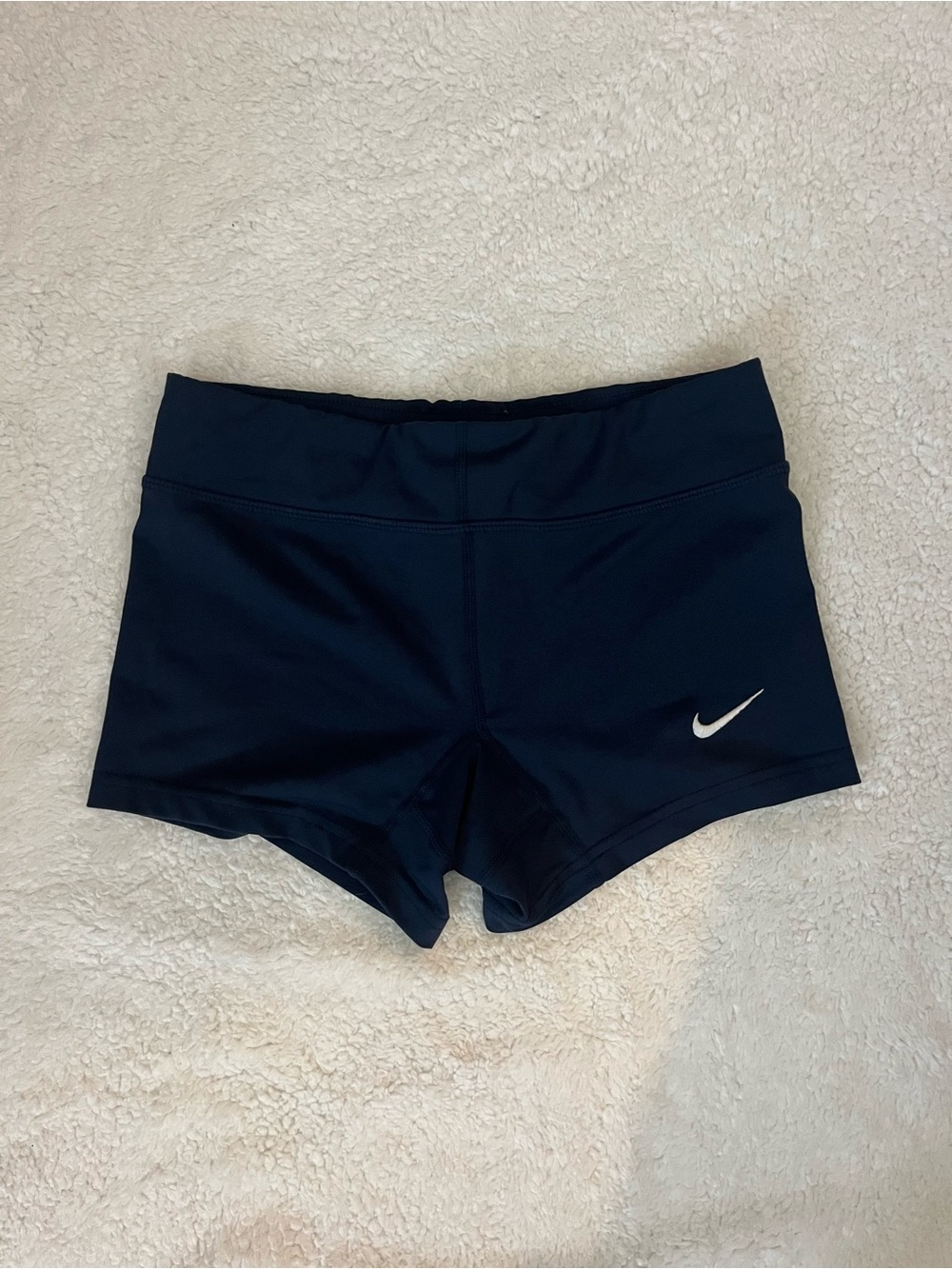 Nike Women's Dark Navy Athletic Shorts with White Swoosh